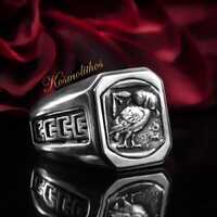 Owl Of Athena Sterling Silver Ring, Owl Of Wisdom Ring Gift, Athena Goddess Signet Ring, Greek Key R