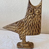 Mid Century Horned Owl Sculpture Modernist Figurine Gold Metal Statue Art MCM