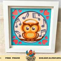 Owl Music SVG Layered Paper Art File for Cricut and Glowforge, Cute Owl with Headphones 3D Shadow Bo