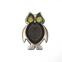 Vintage 70s Owl Trinket Dish or Ashtray Cast Metal Green Ceramic Eyes 6" MCM Mid Century