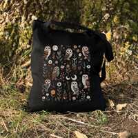 Goblincore Owl Tote Bag, Mystical Owl Bag, Owl and Moon Aesthetic Tote Bag, Bird Tote Bag, Woodland 