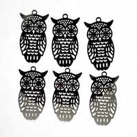 Dark Silver Filigree Owl Charm: Laser Cut Metal Link (24mm) Priced per Charm Item#18321