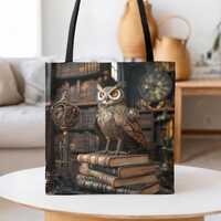 Steampunk Owl Tote Bag-Victorian Art Market Bag-Owl Steampunk Art-Fantasy Art Overnight Bag-Steampun