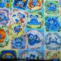 Blue Owl Fabric Cartoon Fabric Pure cotton Fabric by The Half Yard