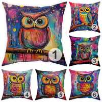 Funny owl colorful throw pillow 14x14 16x16 18x18 20x20 24x24 26x26, indoor and outdoor vibrant cush