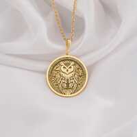 14K Gold Owl Medallion Pendant Necklace, Sterling Silver Ancient Symbol Pendant, Wisdom Talisman Cha