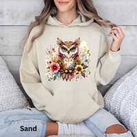 Owl Hoodies Flower Sweatshirt Cottagecore Shirts Nature Lover Gifts for Her Floral Owl Hooded Sweats