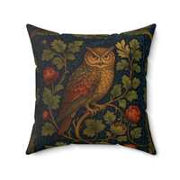 Owl Pillow, Faux Suede Pillow, William Morris Decorative Sofa Cushion for Home, Vintage Style Gift, 