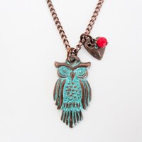 Owl Necklace / Green Patina Jewelry / Gift for Owl Lover