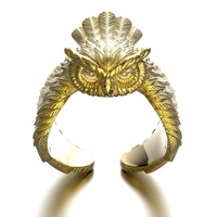 14k Gold Owl Ring, Handmade Owl Adjustable Ring For Women, Owl Face Ring, Designer Statement Ring, N