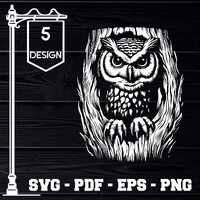 Owl SVG: Mystic Forest White Line Art for Engraving & T-shirts