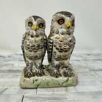 Porcelain Pair of Owl Figurine 3 3/4", Vintage Brown White Barred Barn Owls Statue, Owl Lover G