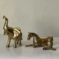 Home Decor Animal Figurines, Brass Elephant Horse Owl Miniatures, Collectible Vintage Statues, Gift 