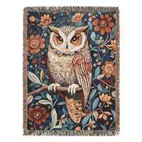 Bohemian Owl Throw Blanket, Vintage Woven Accent Blanket, William Morris Blanket, Cozy Blanket, Cott