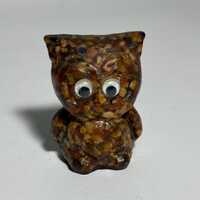 Small Brown Owl Figurine / Petrified Wood Figure / Whimsical Bird / Owl Collector Gift / Gift For He