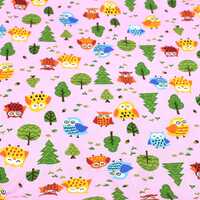 Owl fabric, pink cotton fabric, fabric by the yard, sewing supplies animal theme fabric, blue owl fa