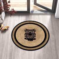 Round Owl Mat – Boho Animal Digital Print Rug in Neutral Earth Tones