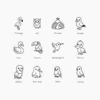 Kawaii Birds SVG Bundle - Cute Flamingo, Owl, Peacock, Hummingbird, Toucan, Pelican, Robin, Canary  