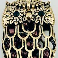 Wise Old Owl Necklace - Gold-Toned - Filigree Brooch with encased beads - Stunning Piece!