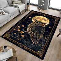 Owl Area Rug: Moonlit Forest Flowers, Night Bird Design