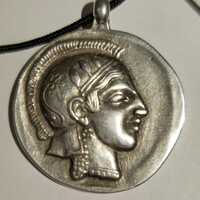 Athenian Owl Coin Pendant, Ancient Greek Goddess Athena Necklace, Silver Tetradrachm Replica, Mythol