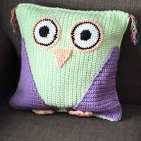 Crochet Owl Pillow – Handmade Plush Owl Toy, Chattermax Inspired Gift, Kids Room Decor
