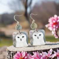 Sweet Owl Print Earrings, REVERSIBLE, Sterling or Stainless Wire, Gift, Handmade, One Inch Square