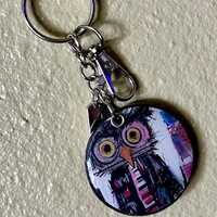Wood Keychain-Abstract Owl