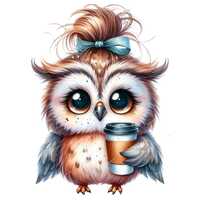 Cute Owl Clipart PNG, 10 Owl Coffee ClipArt, Baby Nursery Sublimation, Baby Shower, Greeting Card, D