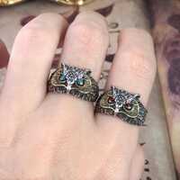 Vintage Owl Eagle Head Ring,Vintage 925 Sterling Silver Adjustable Band,Handmade Statement Animal Je