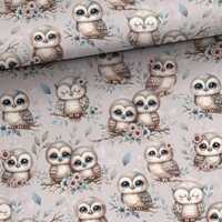 Dreamy Owls Fabric - Whimsical Fantasy Kawaii Woodland Animals Birds Floral Forest Wildlife - Crafts