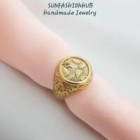 Master Mason owl Handmade Sterling Silver Signet Ring for men and women, sterling silver Freemason r
