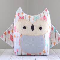 Owl stuffed animal in grey with arrows, cute boho owl pillow plushie, woodland nursery decor, baby s