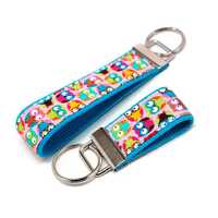 Colorful Owl Fabric Keychain - Custom Owl Wristlet or Mini Keyfob - Fun Customizable Bright Wrist St