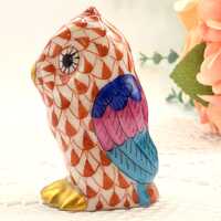 Vintage Herend Mini Owl Figurine 5102/VH, Porcelain Rust Fishnet Pattern with 24K Gold Accents, Hand