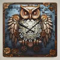 Owl Wall Clock, Acrylic Clock, Steampunk Style, Owl Wall Art, Unique Clock, Vintage Style Timepiece,