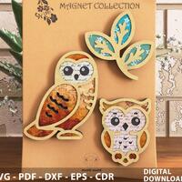 Owls Themed Magnet Collection SVG File - Instant Digital Download