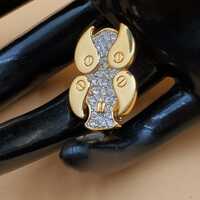 vintage Monet gold tone clear stone owl brooch pin