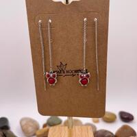 Red Jasper Owl Threader Earrings, Stainless Steel, Nature Inspired Jewelry