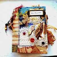 Handmade Owl Junk Journal: Vintage Woodland Fabric Cover