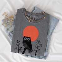 Wood Block Print Owl Shirt, Minimalist Bird Shirt, Graphic Tee Owl Gifts For Her, Best Friend Gift F