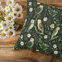 Woodland Owl Pillow &ndash; Dark Cottagecore Botanical Cushion, Forest Animal Decor, Whimsical Natur