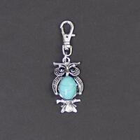 Owl-Imitation Turquoise Stone-Silver-Tone Zipper Charm