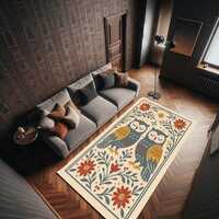 Folk Owl Rug: Symmetrical Floral Design, Scandinavian Accent