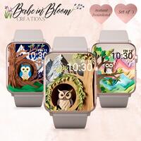 Set of 3 3D Owl Apple Watch Wallpapers, 3D Owl Watch Face, Gorgeous 3D Apple Watch Wallpaper, 3D Woo