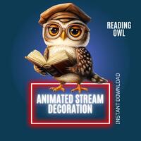 Reading Owl Twitch Stream Animated Decoration, Cartoon Owl Twitch Animated Overlay, Twitch Stream Se