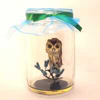 Screech-Owl Jar Diorama, Decoration, Gift for Nature Lovers, Desktop Art