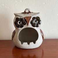 Vintage Stoneware Owl Holder: Boho Decor, Incense Burner