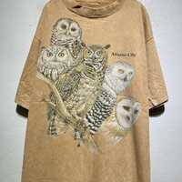Vintage 90s Atlantic City Owl Group Nature Wildlife T-Shirt Big Print Animal Bird Graphic Outdoor Ca