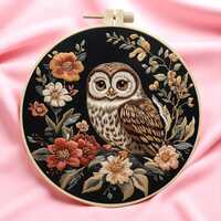 Owl Embroidery Kit for Beginners – DIY 15cm Hoop Set with Floral Designs, Gift for Her, Animal